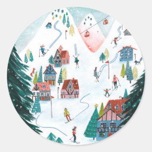 Noordse skihut schaatsen Kerstmis Ronde Sticker