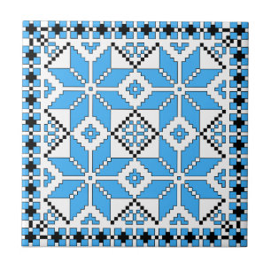Noordse Star Tile (blauw en zwart) Tegeltje