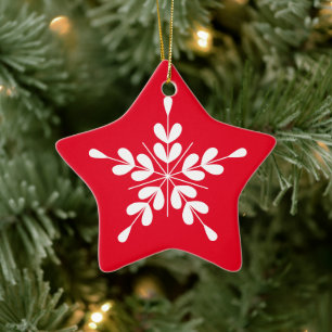 Noordse stijl witte en rode sneeuwvlok keramisch ornament