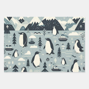 Noordse winterrendieren pinguïns zeehonden Abstrac Inpakpapier Vel