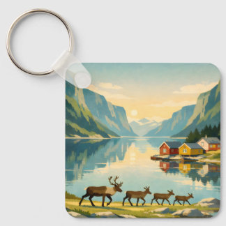 Noordse Zomer – Vintage Scandinavische Fjord Reize Sleutelhanger