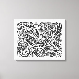 Noordwest-Shaman en Canoe, walvisjachtzalm Canvas Afdruk
