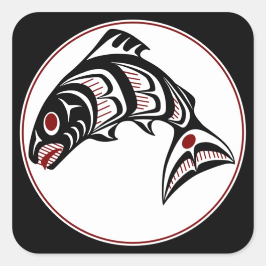 Noordwestkust van de Stille Oceaan Haida art Salmo Vierkante Sticker (Voorkant)