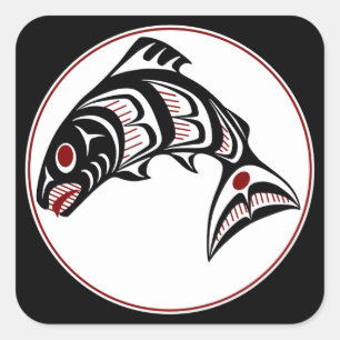 Noordwestkust van de Stille Oceaan Haida art Salmo Vierkante Sticker