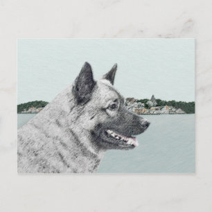 Noors Elkhound bij Village Painting - Dog Art Briefkaart