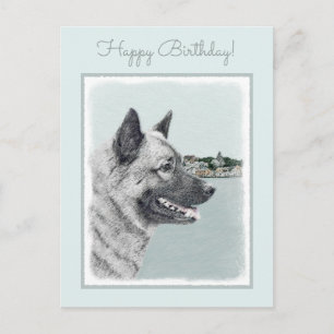Noors Elkhound bij Village Painting - Dog Art Briefkaart