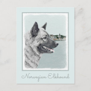 Noors Elkhound bij Village Painting - Dog Art Briefkaart