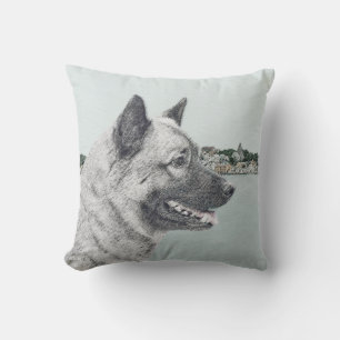 Noors Elkhound bij Village Painting - Dog Art Buitenkussen