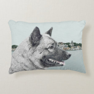 Noors Elkhound bij Village Painting - Dog Art Decoratief Kussen