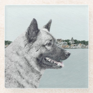 Noors Elkhound bij Village Painting - Dog Art Glazen Onderzetter