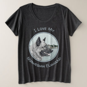 Noors Elkhound bij Village Painting - Dog Art Grote Maat T-shirt