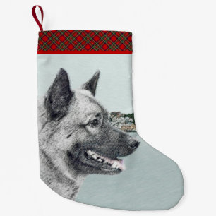 Noors Elkhound bij Village Painting - Dog Art Kleine Kerstsok