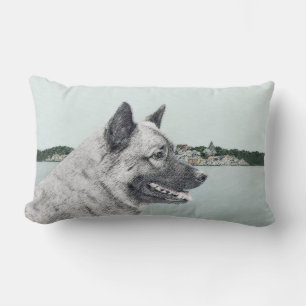 Noors Elkhound bij Village Painting - Dog Art Kussen