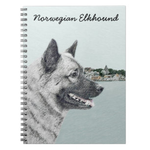 Noors Elkhound bij Village Painting - Dog Art Notitieboek