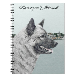 Noors Elkhound bij Village Painting - Dog Art Notitieboek