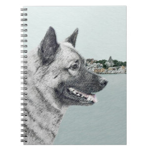 Noors Elkhound bij Village Painting - Dog Art Notitieboek