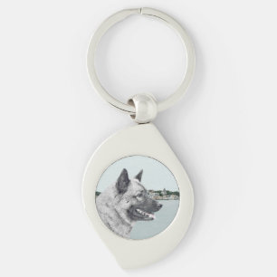 Noors Elkhound bij Village Painting - Dog Art Sleutelhanger
