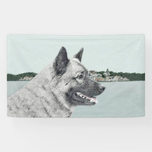 Noors Elkhound bij Village Painting - Dog Art Spandoek