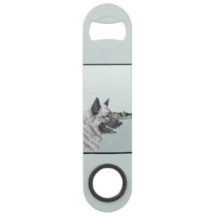 Noors Elkhound bij Village Painting - Dog Art Speed Flessenopener
