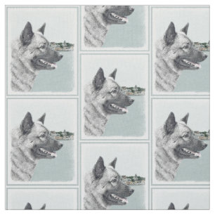 Noors Elkhound bij Village Painting - Dog Art Stof