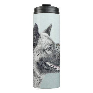 Noors Elkhound bij Village Painting - Dog Art Thermosbeker