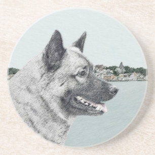 Noors Elkhound bij Village Painting - Dog Art Zandsteen Onderzetter