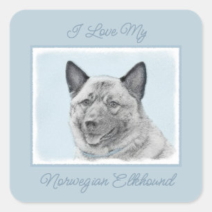 Noors Elkhound-schilderij - Original Dog Art Squ Vierkante Sticker