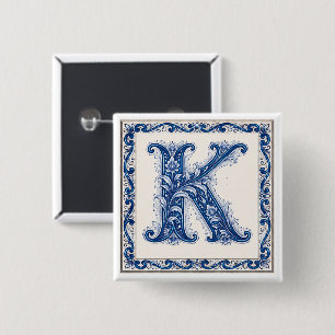 Noors Erfgoed K Monogram - Blauw Vierkante Button 5,1 Cm