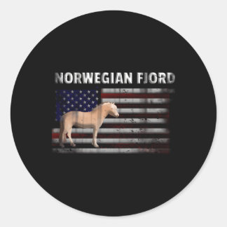 Noors Fjord Paard met Amerikaanse vlag Ronde Sticker