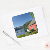 Noors fjord uitzicht en boothuis sticker (Envelop)
