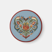 Noors Rosemaling Folk Art Heart Magneet (Voorkant)