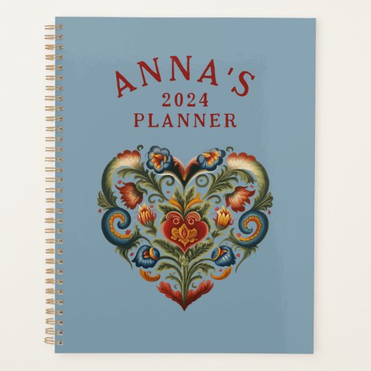 Noors Rosemaling Folk Art Heart Planner (Voorkant)