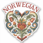 Noors Rosemaling Folk Art Heart Sticker (Voorkant)
