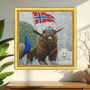 Noors Viking Beer, Arctic Fox Art Nouveau Vierkante Klok