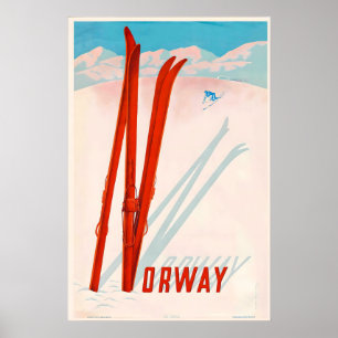 Noorse Bergen Ski Wintersport Skisport Vintage Poster