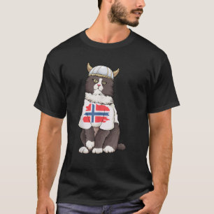 Noorse Boskat Noorwegen Vlag Viking Kat Scandi T-shirt