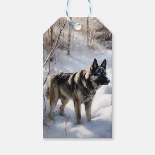 Noorse Elkhound liet het sneeuwkerst Cadeaulabel (Voorkant)