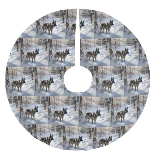 Noorse Elkhound liet het sneeuwkerst Kerstboom Rok (Voorkant)