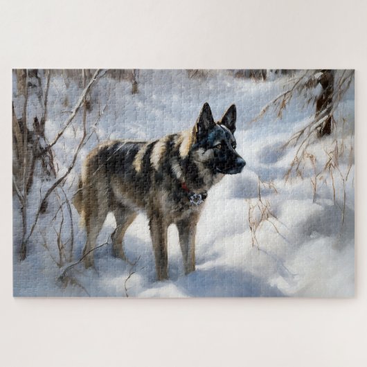 Noorse Elkhound liet het sneeuwkerst Legpuzzel (Horizontaal)