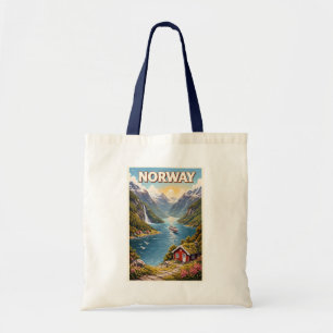 Noorse Fjord Illustratie Reis Kunst Vintage Tote Bag