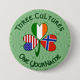 Noorse Ierse Amerikaanse Vlaggen Shamrock Uw Naam Ronde Button 7,6 Cm