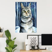 Noorse kat in de sneeuw | AI Art Poster (Thuiskantoor)