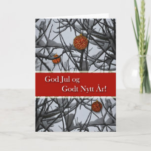 Noorse kerst, sieraden in sneeuw feestdagen kaart