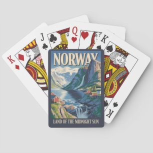 Noorse landschap illustratie reis kunst vintage pokerkaarten