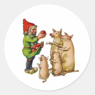 Noorse Nisse Gnome met kerstvarkens Ronde Sticker