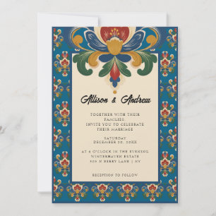Noorse Rosemaling Blauwe Trouw Kaart