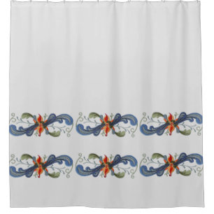 Noorse Rosemaling Scandinavian Folk Art Scroll Douchegordijn