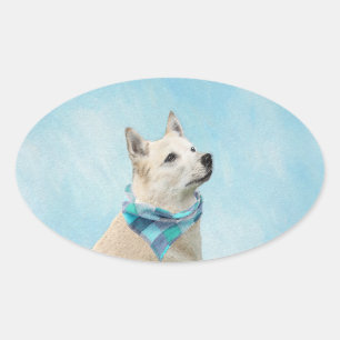Noorse schilderij - Kute Original Dog Art Ovale Sticker