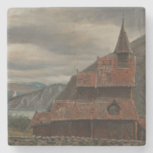 Noorse Stavenkerk (door Knud Baade) Stenen Onderzetter