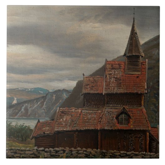Noorse Stavenkerk (door Knud Baade) Tegeltje (Voorkant)
